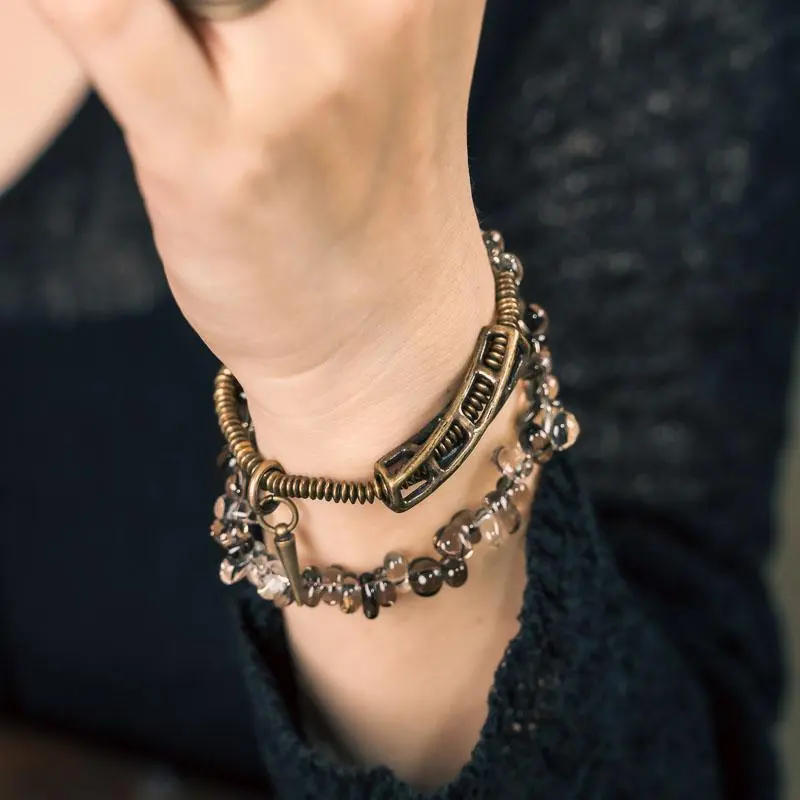 Smoky Quartz Coil Bracelet Industrial Spiritual Jewelry (2) Smoky Quartz Coil Bracelet Industrial Spiritual Jewelry