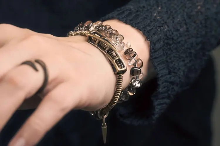 Smoky Quartz Coil Bracelet | Industrial Spiritual Jewelry 7 - Buddha Bodhis Smoky Quartz Coil Bracelet Industrial Spiritual Jewelry