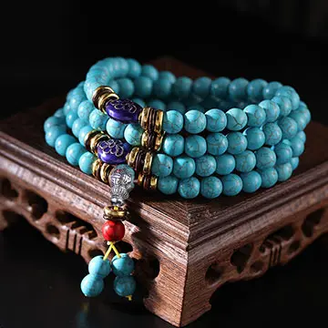 Natural Red Agate & Turquoise God of Wealth Bracelet | Joyful Abundance - Buddha Bodhis Natural Blue Turquoise Stone for Throat Chakra