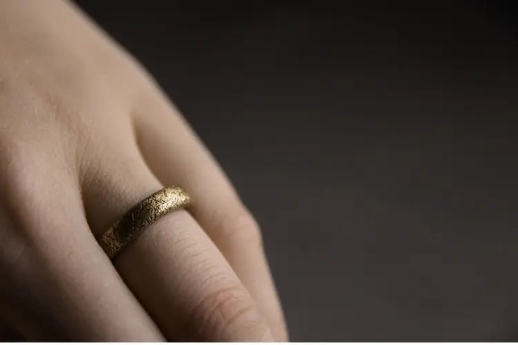 Band Textured Brass Ring | Vintage Zen Adjustable 8 - Buddha Bodhis Textured Brass Ring