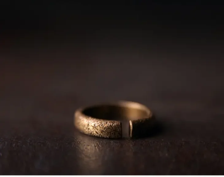 Band Textured Brass Ring | Vintage Zen Adjustable 5 - Buddha Bodhis Textured Brass Ring