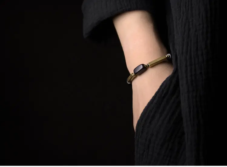 Zen Ebony Wood Brass Bracelet | Minimalist Vintage | Grounding Force 6 - Buddha Bodhis Zen Ebony Wood Brass Bracelet