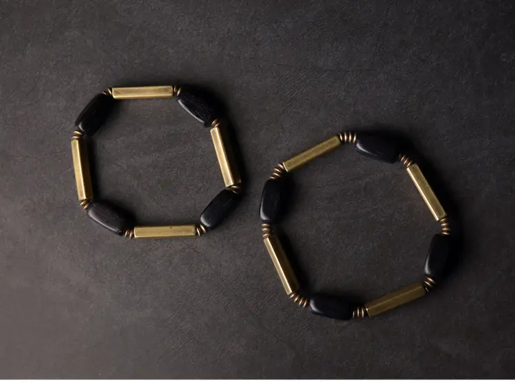 Zen Ebony Wood Brass Bracelet | Minimalist Vintage | Grounding Force 5 - Buddha Bodhis Zen Ebony Wood Brass Bracelet