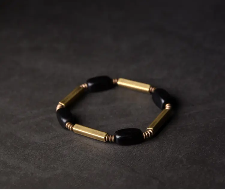 Zen Ebony Wood Brass Bracelet | Minimalist Vintage | Grounding Force 4 - Buddha Bodhis Zen Ebony Wood Brass Bracelet