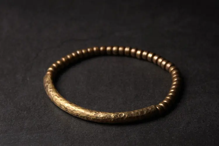 Zen Hammered Brass Bracelet | Vintage Meditation Jewelry 5 - Buddha Bodhis Zen Hammered Brass Bracelet