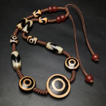 Tibetan Dzi Bead Mala | Ebony Wood Tassel Bracelet 1 - Buddha Bodhis Authentic Tibetan Dzi Bead Agate Pendant