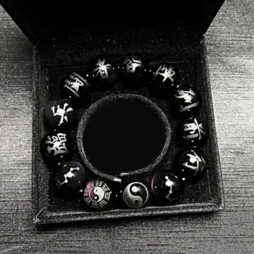 Zen Petrified Wood Bracelet: Brass Accents, Rustic & Individual 1 - Buddha Bodhis Black and White Yin Yang Bracelet for Balance