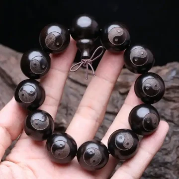 Zen Petrified Wood Bracelet: Brass Accents, Rustic & Individual 2 - Buddha Bodhis Black and White Yin Yang Bracelet for Balance