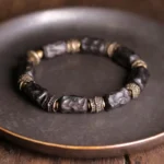 Carved Ebony Brass Bracelet | Wabi Sabi Armor Jewelry - Buddha Bodhis Carved Ebony Brass Bracelet Wabi Sabi Armor Jewelry