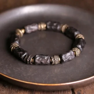 Carved Ebony Brass Bracelet Wabi Sabi Armor Jewelry