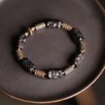 Carved Ebony Brass Bracelet | Wabi Sabi Armor Jewelry 2 - Buddha Bodhis Carved Ebony Brass Bracelet Wabi Sabi Armor Jewelry