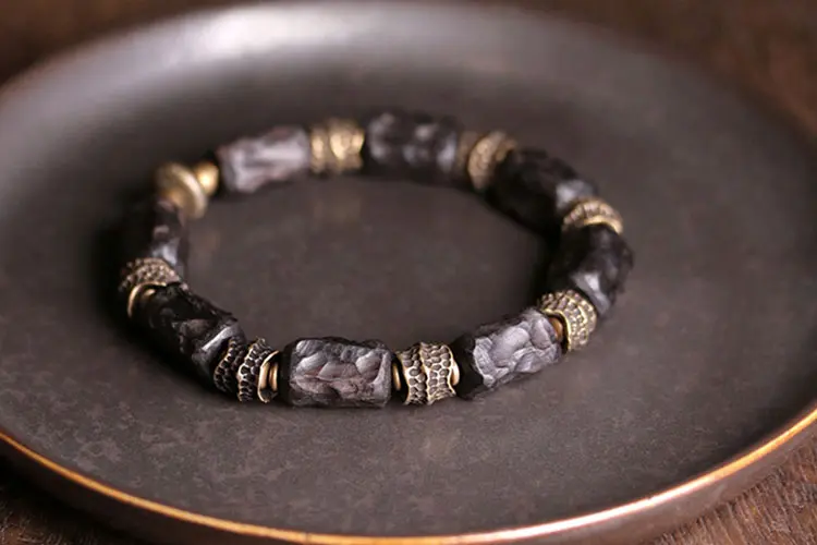 Carved Ebony Brass Bracelet | Wabi Sabi Armor Jewelry 5 - Buddha Bodhis Carved Ebony Brass Bracelet Wabi Sabi Armor Jewelry