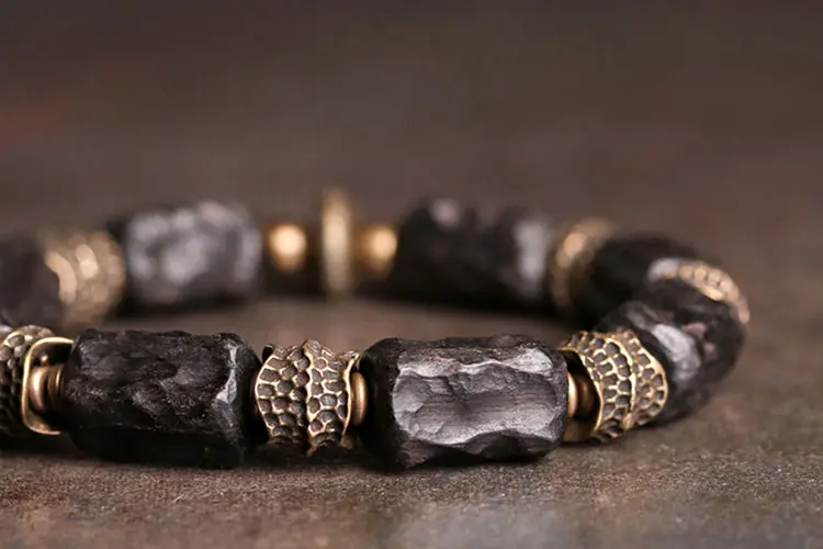 Carved Ebony Brass Bracelet | Wabi Sabi Armor Jewelry 6 - Buddha Bodhis Carved Ebony Brass Bracelet Wabi Sabi Armor Jewelry