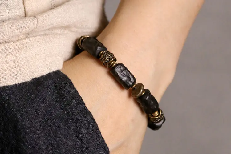 Carved Ebony Brass Bracelet | Wabi Sabi Armor Jewelry 7 - Buddha Bodhis Carved Ebony Brass Bracelet Wabi Sabi Armor Jewelry