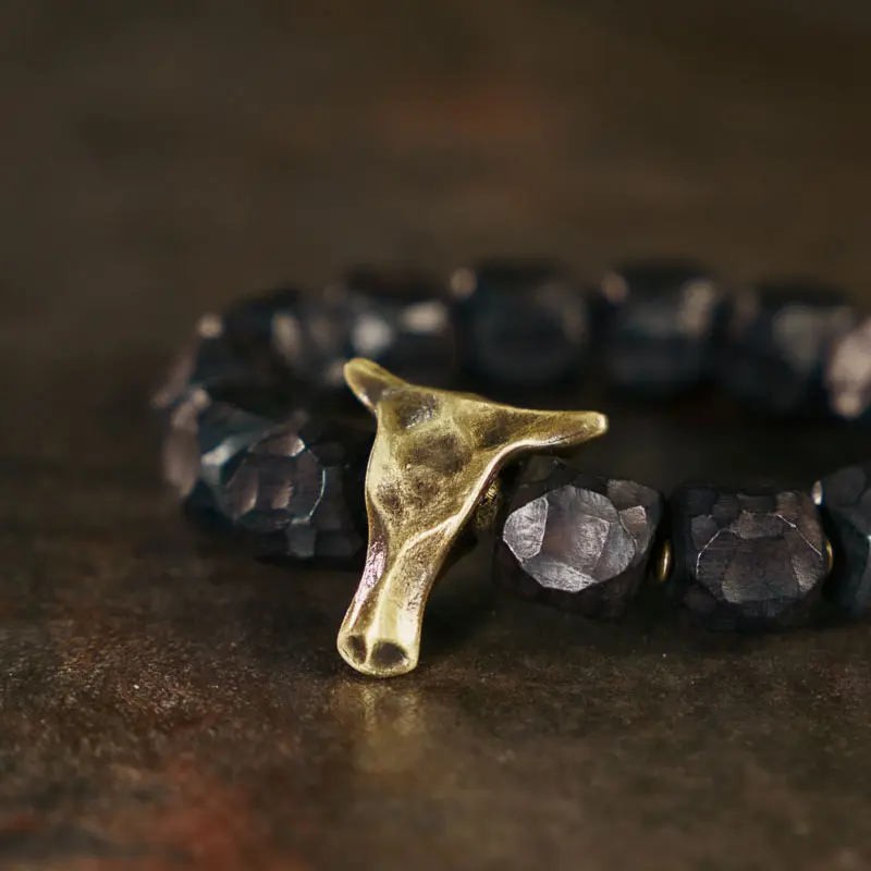 Carved Ebony Bull Bracelet Strength & Grounding Jewelry (1) Carved Ebony Bull Bracelet Strength & Grounding Jewelry