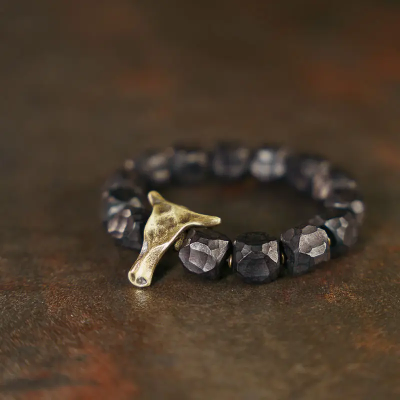 Carved Ebony Bull Bracelet Strength & Grounding Jewelry (3) Carved Ebony Bull Bracelet Strength & Grounding Jewelry
