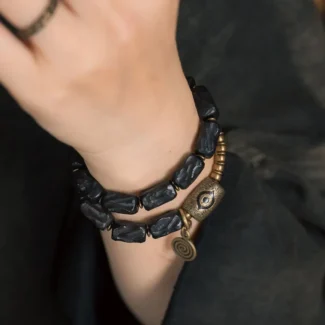Carved Ebony Evil Eye Bracelet Ancient Protection Amulet