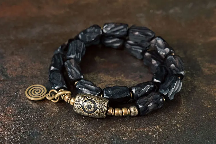 Carved Ebony Evil Eye Bracelet | Ancient Protection Amulet 5 - Buddha Bodhis Carved Ebony Evil Eye Bracelet Ancient Protection Amulet