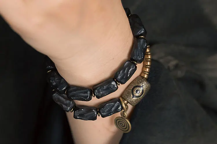Carved Ebony Evil Eye Bracelet | Ancient Protection Amulet 7 - Buddha Bodhis Carved Ebony Evil Eye Bracelet Ancient Protection Amulet