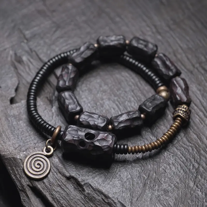 Carved Ebony Spiral Bracelet Wabi Sabi Wrap Jewelry (1) Carved Ebony Spiral Bracelet Wabi Sabi Wrap Jewelry