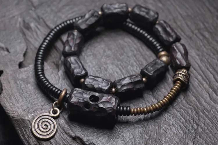 Carved Ebony Spiral Bracelet | Wabi Sabi Wrap Jewelry 5 - Buddha Bodhis Carved Ebony Spiral Bracelet Wabi Sabi Wrap Jewelry