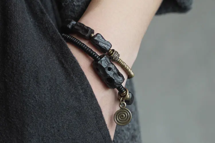 Carved Ebony Spiral Bracelet | Wabi Sabi Wrap Jewelry 7 - Buddha Bodhis Carved Ebony Spiral Bracelet Wabi Sabi Wrap Jewelry
