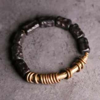 Carved Ebony and Coil Bracelet Wabi Sabi Grounding Jewelry