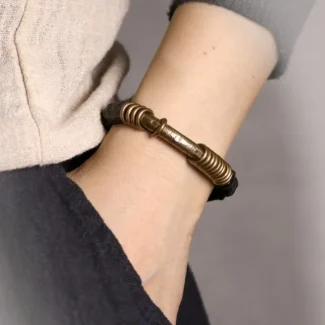 Carved Ebony and Coil Bracelet Wabi Sabi Grounding Jewelry