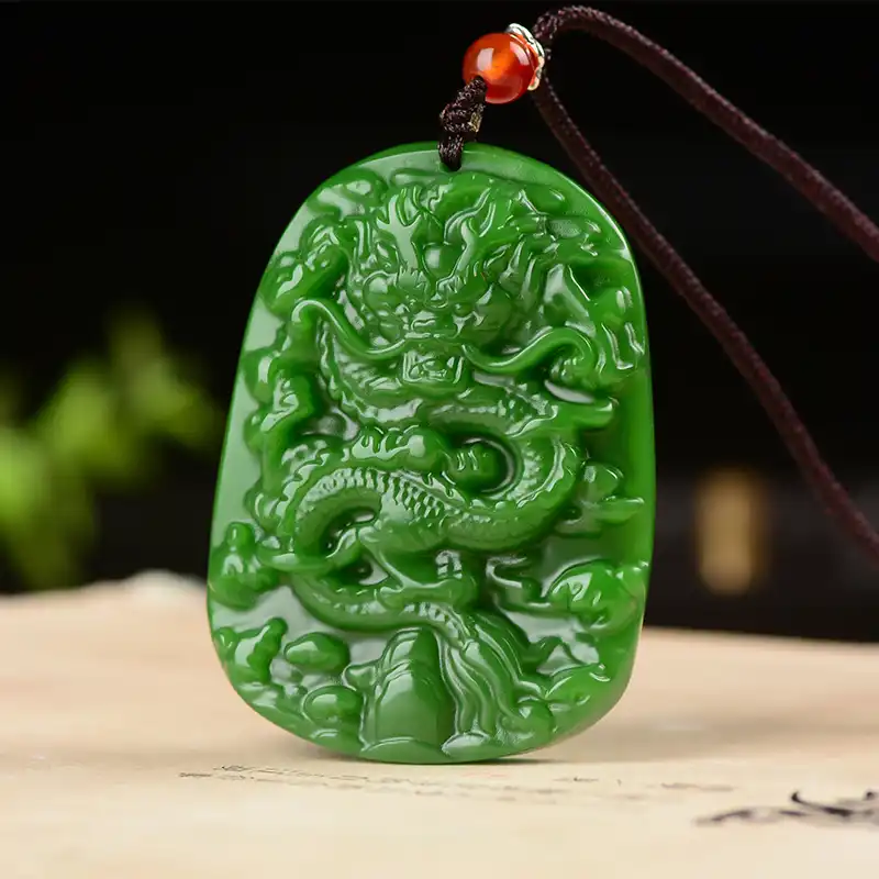 Natural Blue Aura Jadeite Thousand-Hand Kwan Yin & Dragon Pendant | Eternal Protection 1 - Buddha Bodhis Carved Jade Dragon Pendant for Power