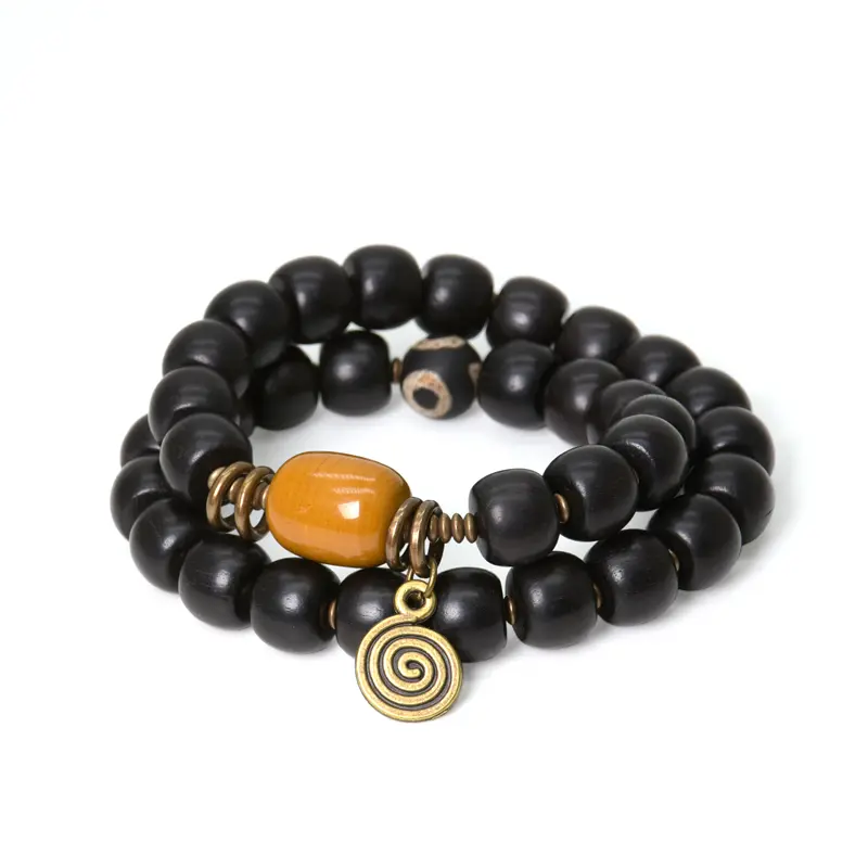 Dzi Bead Ebony Bracelet Yellow Jade Prosperity Amulet (5) Dzi Bead Ebony Bracelet Yellow Jade Prosperity Amulet