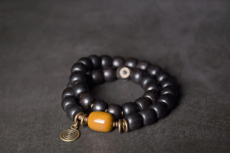 Dzi Bead Ebony Bracelet | Yellow Jade Prosperity Amulet 5 - Buddha Bodhis Dzi Bead Ebony Bracelet Yellow Jade Prosperity Amulet