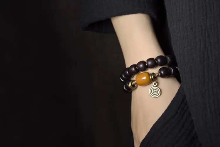 Dzi Bead Ebony Bracelet | Yellow Jade Prosperity Amulet 7 - Buddha Bodhis Dzi Bead Ebony Bracelet Yellow Jade Prosperity Amulet