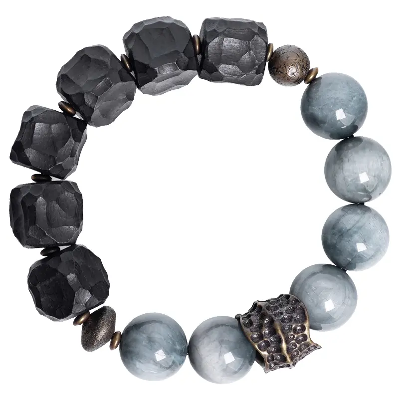 Eagle Eye Stone Bracelet & Ebony | Grounded Vision Jewelry - Buddha Bodhis Natural Dark Blue Tiger Eye Stone for Insight