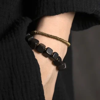 Ebony and Brass Bracelet Set Zen Balance & Grounding