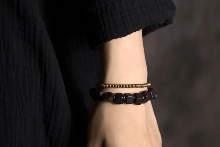 Ebony and Brass Bracelet Set | Zen Balance & Grounding 7 - Buddha Bodhis Ebony and Brass Bracelet Set Zen Balance & Grounding