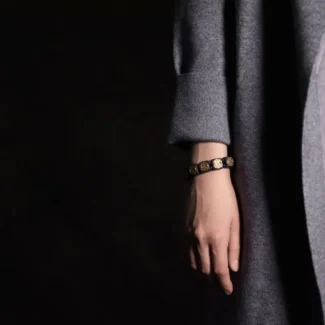 Ebony and Brass Shield Bracelet Spiritual Armor Jewelry