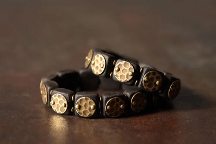 Ebony and Brass Shield Bracelet | Spiritual Armor Jewelry 5 - Buddha Bodhis Ebony and Brass Shield Bracelet Spiritual Armor Jewelry