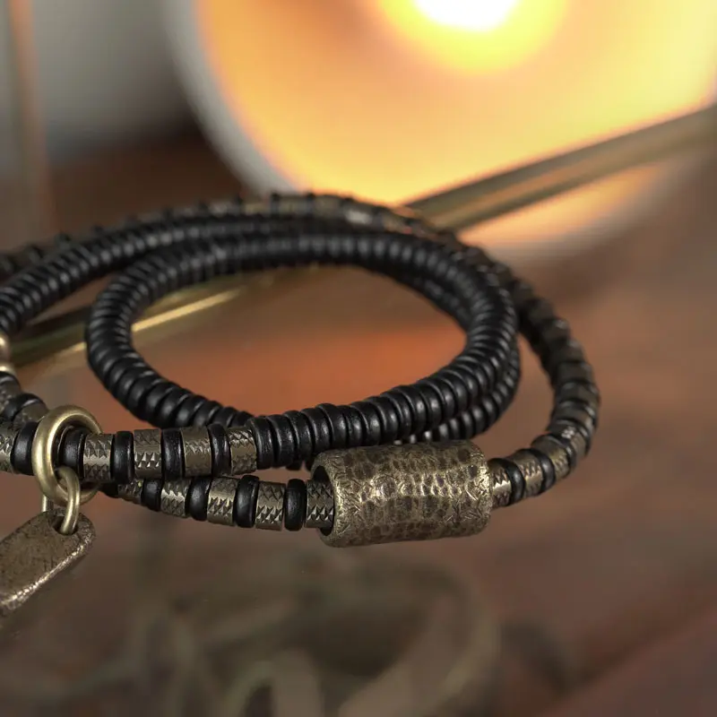 Ebony and Brass Wrap Bracelet Wabi Sabi Grounding Jewelry (4) Ebony and Brass Wrap Bracelet Wabi Sabi Grounding Jewelry