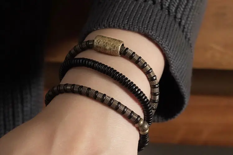 Ebony and Brass Wrap Bracelet | Wabi Sabi Grounding Jewelry 7 - Buddha Bodhis Ebony and Brass Wrap Bracelet Wabi Sabi Grounding Jewelry