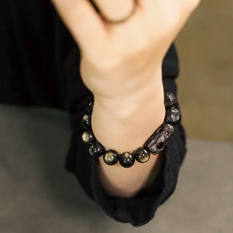 Golden Obsidian Ebony Bracelet Grounded Vision Jewelry (1) Golden Obsidian Ebony Bracelet Grounded Vision Jewelry