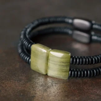 Green Silk Jade Ebony Bracelet Modern Zen Jewelry