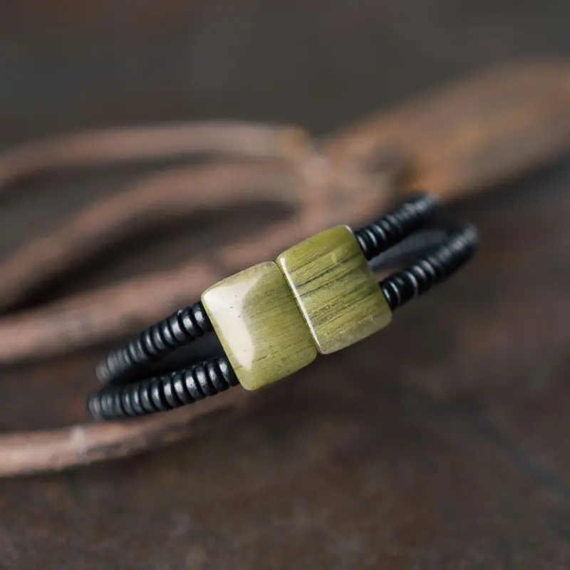 Green Silk Jade Ebony Bracelet Modern Zen Jewelry (3) Green Silk Jade Ebony Bracelet Modern Zen Jewelry