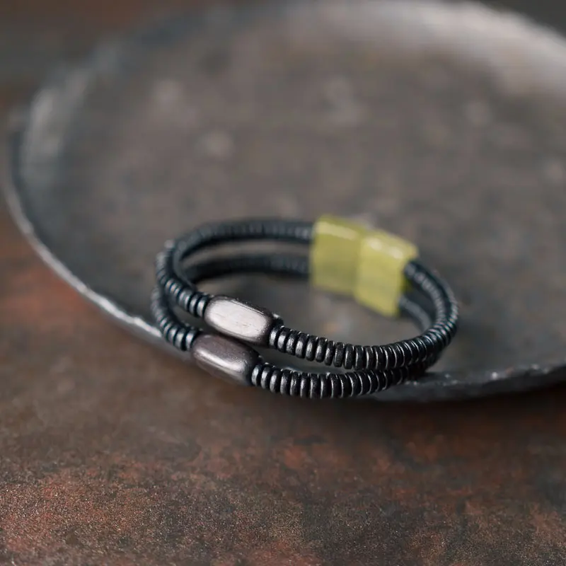 Green Silk Jade Ebony Bracelet Modern Zen Jewelry (4) Green Silk Jade Ebony Bracelet Modern Zen Jewelry