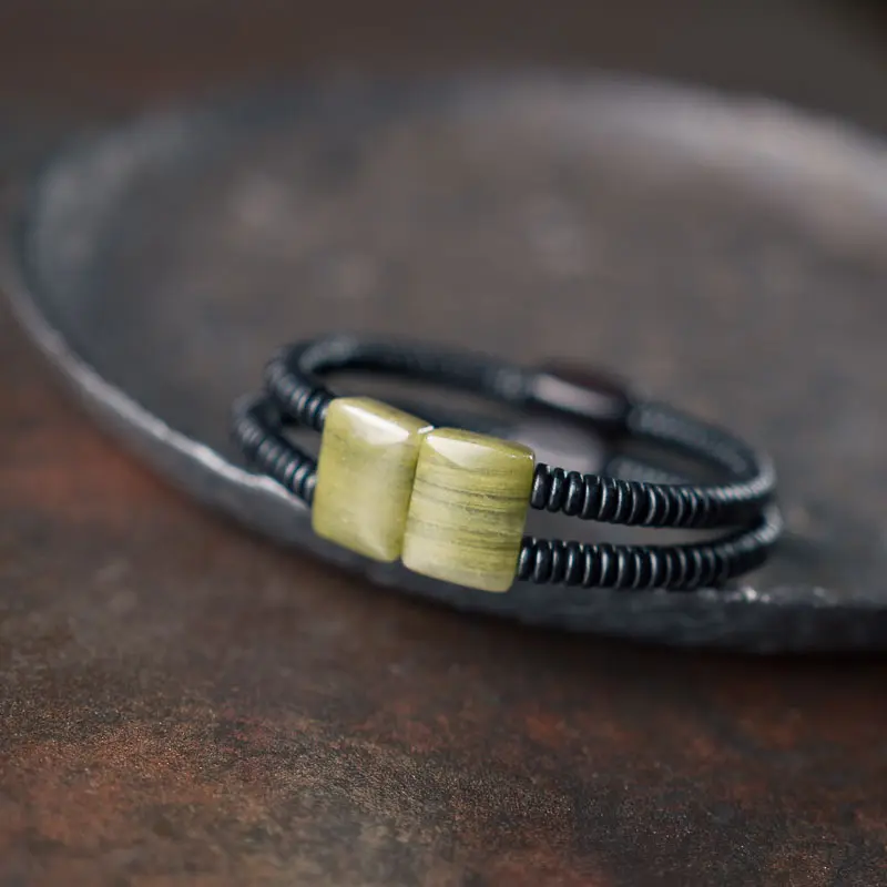 Green Silk Jade Ebony Bracelet Modern Zen Jewelry (5) Green Silk Jade Ebony Bracelet Modern Zen Jewelry