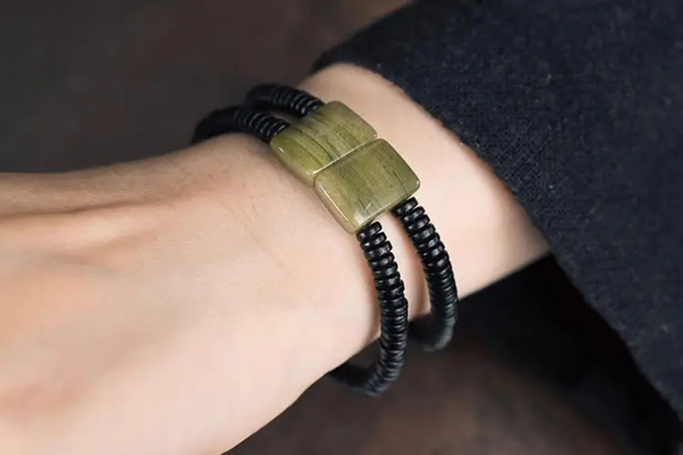 Green Silk Jade Ebony Bracelet | Modern Zen Jewelry 7 - Buddha Bodhis Green Silk Jade Ebony Bracelet Modern Zen Jewelry