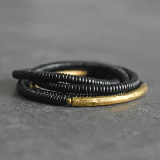 Hammered Brass Ebony Bracelet Wabi Sabi Wrap Jewelry