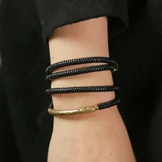 Hammered Brass Ebony Bracelet Wabi Sabi Wrap Jewelry