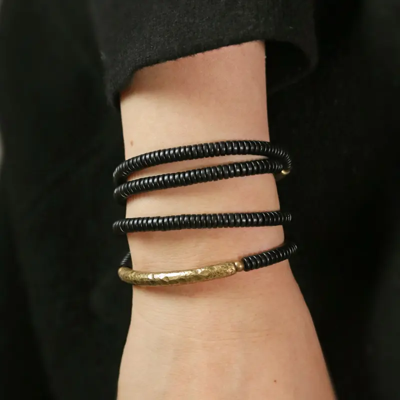 Hammered Brass Ebony Bracelet Wabi Sabi Wrap Jewelry (2) Hammered Brass Ebony Bracelet Wabi Sabi Wrap Jewelry