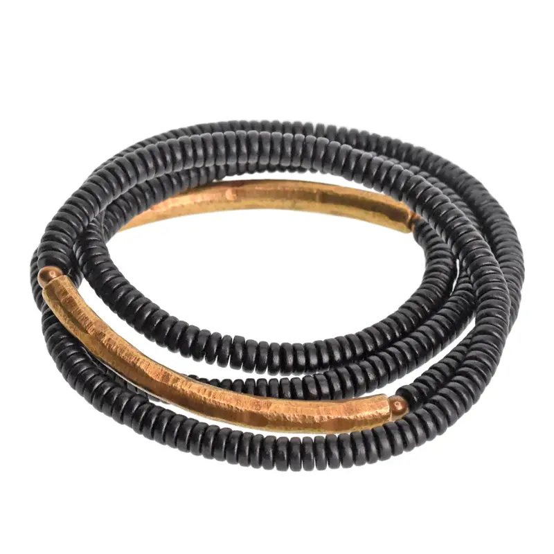 Hammered Brass Ebony Bracelet Wabi Sabi Wrap Jewelry (5) Hammered Brass Ebony Bracelet Wabi Sabi Wrap Jewelry