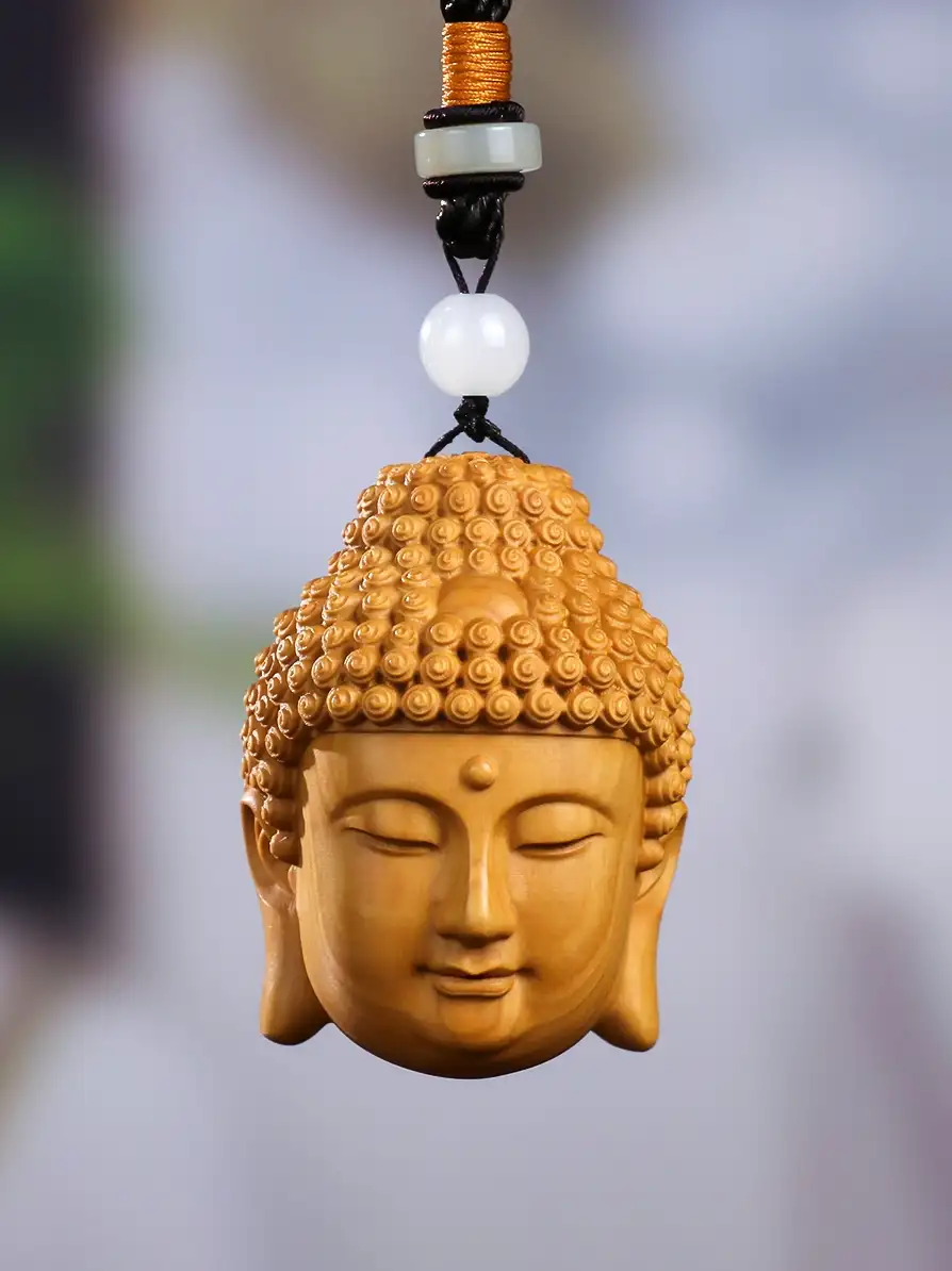 - Buddha Bodhis Hand Carved Boxwood Buddha Pendant